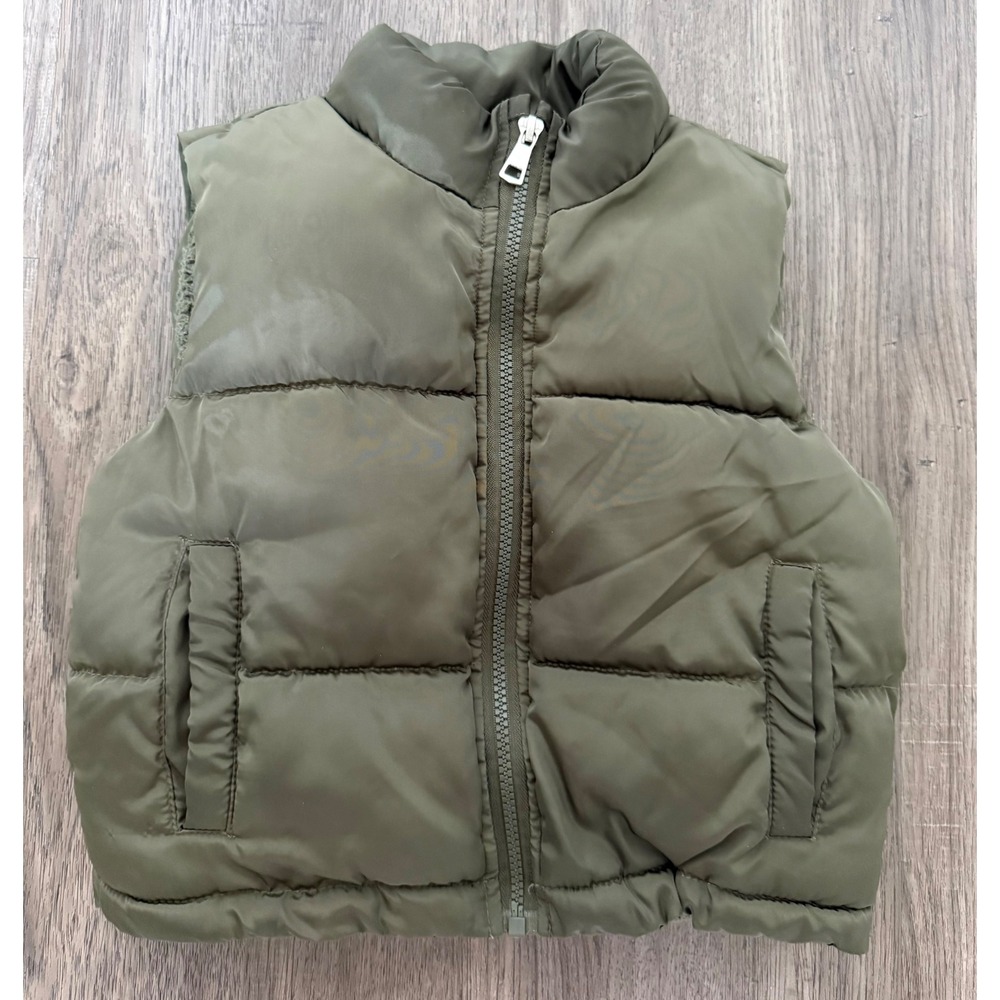Stella Tweed Girls Olive Green Puffer Vest Sherpa Fleece Lined Full Zip
